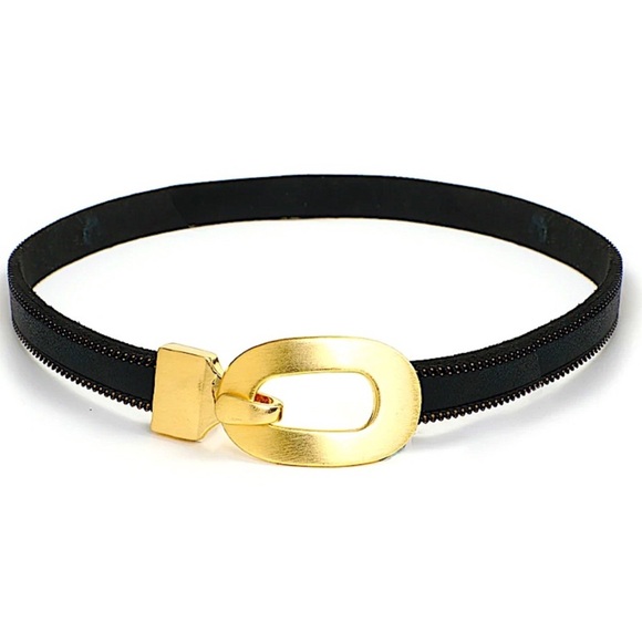 Gold Leather Punk Toggle Choker - Picture 2 of 7